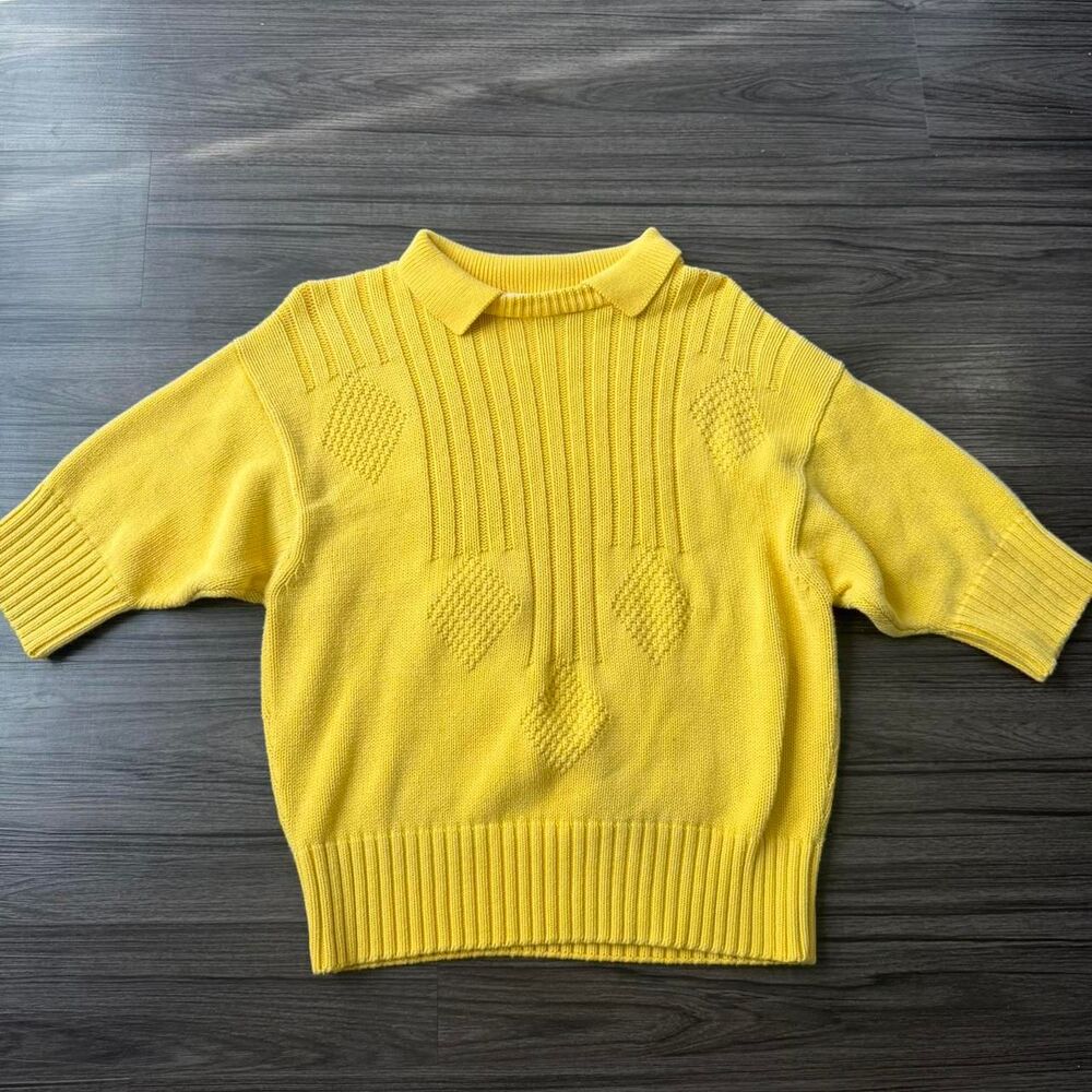 Vintage 80s Yellow Stephen Kean polo knit sweater Size Medium 100% Cotton